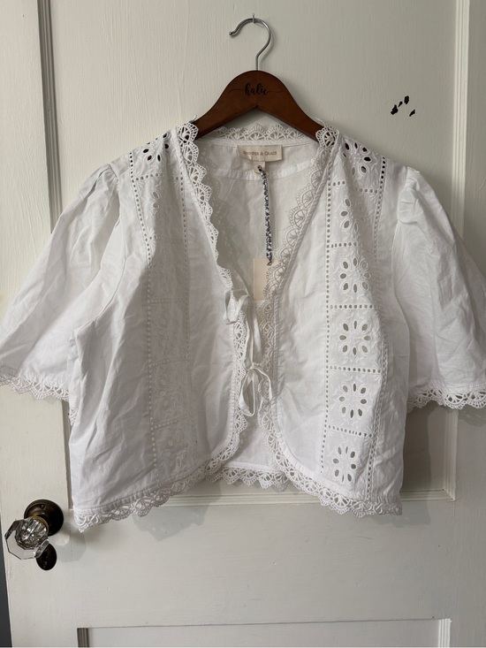 Jessica & grace Tops - White Eyelet Tie-Front Cotton Blouse by